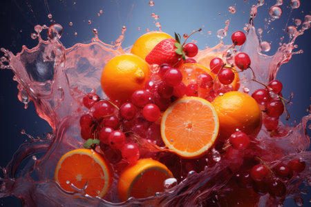 Fruit in water splash, orange, red currant and orangeの素材