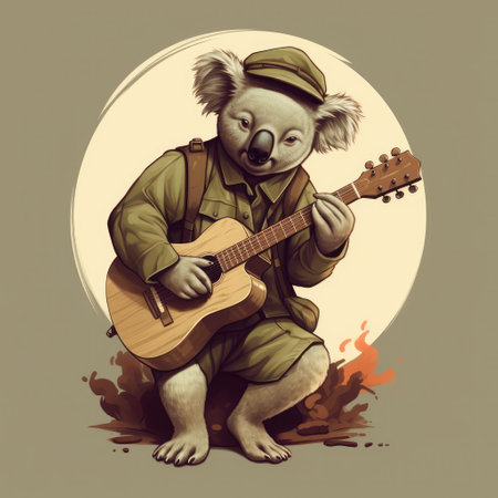 illustration of koala playing ukulele in the moonlightの素材