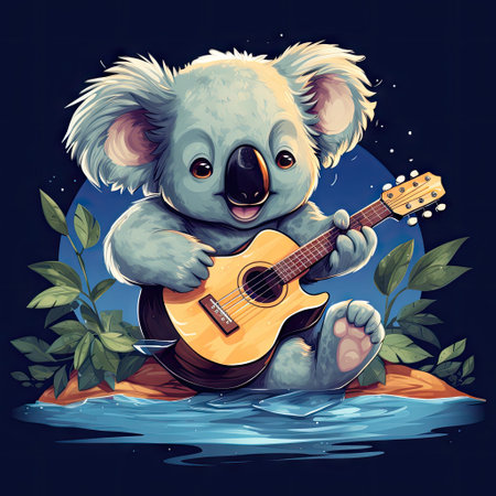 Cute koala playing ukulele and singing. Vector illustration.の素材