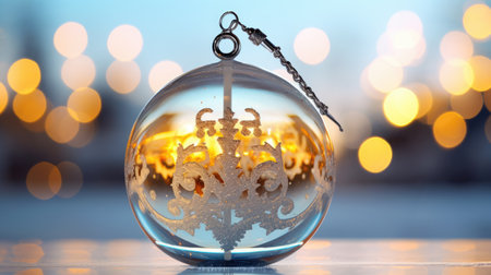 Christmas decoration in glass ball on bokeh background, closeupの素材