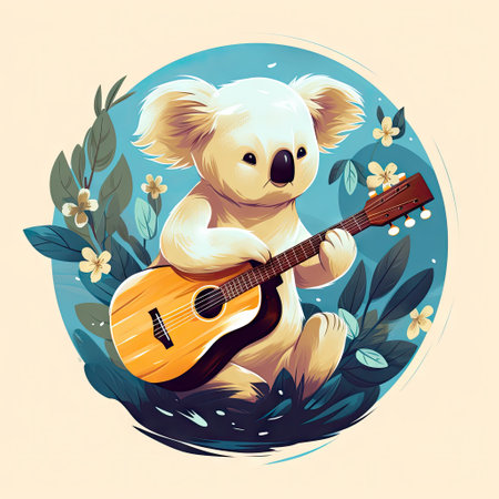Cute koala with ukulele. Vector illustration.の素材