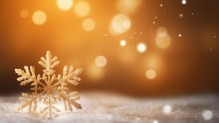 Snowflake on snow with bokeh background. Christmas and New Year concept.の素材