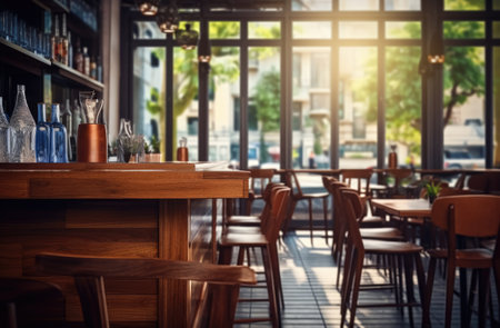 Empty tables and chairs in a coffee shop or restaurant, stock photoの素材