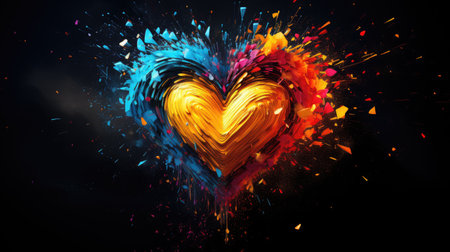 Colorful heart on a black background. 3d rendering, 3d illustration.の素材