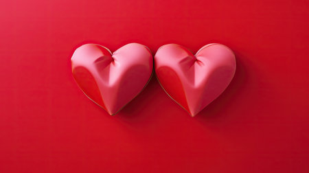 Two red hearts on a red background. Valentine's day concept.の素材