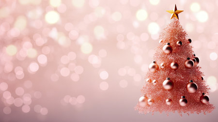 Christmas tree with baubles and golden star on bokeh backgroundの素材