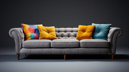 Sofa with pillows on a gray background. 3d renderingの素材