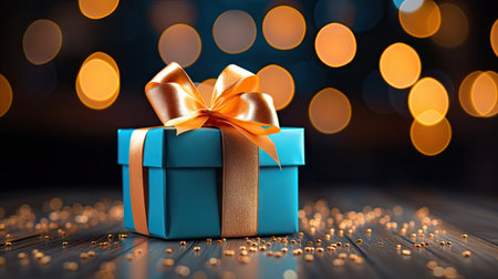 Gift box on bokeh background. 3d rendering.の素材