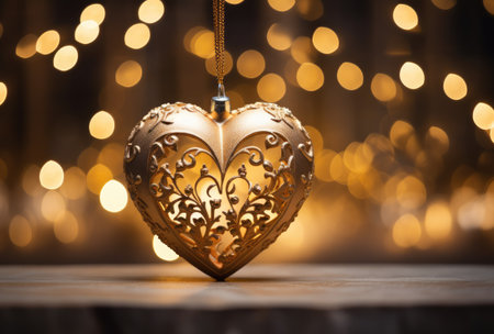 Golden heart with bokeh background. Valentine's day concept.の素材