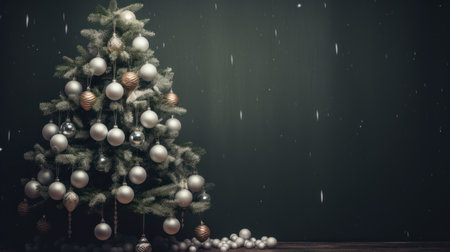 Christmas tree with decorations on a dark background. Christmas and New Year concept.の素材