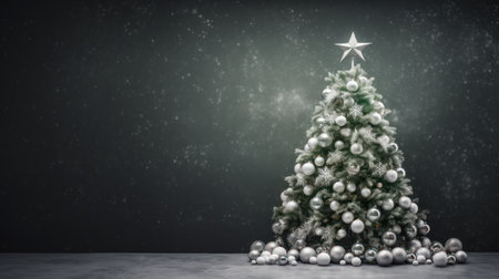 Christmas tree with silver and white baubles. 3D renderingの素材