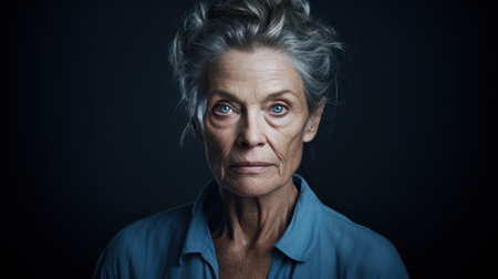 Portrait of a senior woman looking at the camera. Isolated on black background.の素材