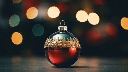 Christmas bauble with golden ornaments on bokeh backgroundの素材