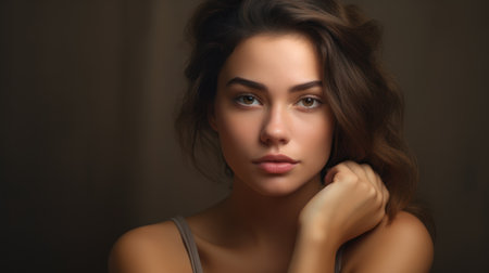 Portrait of beautiful young woman with makeup and long curly hair.の素材