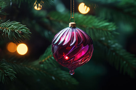 Christmas ornaments on the Christmas tree with bokeh backgroundの素材