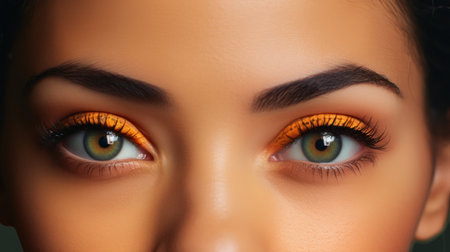 Close-up shot of beautiful woman's eyes with bright makeup.の素材