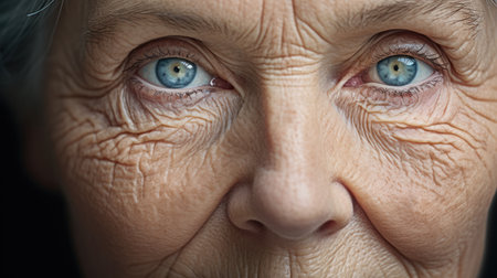 Portrait of elderly woman with blue eyes. Close-up.の素材