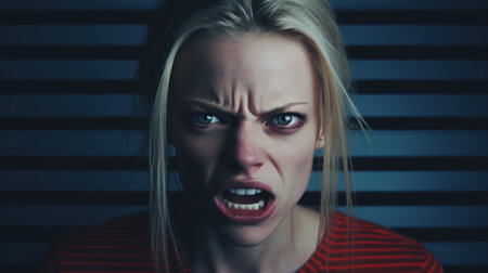 Portrait of a young woman with a scared expression on her faceの素材