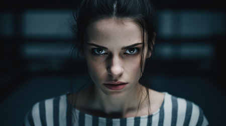 Portrait of a young woman in a dark room. Portrait of a girl in a dark roomの素材