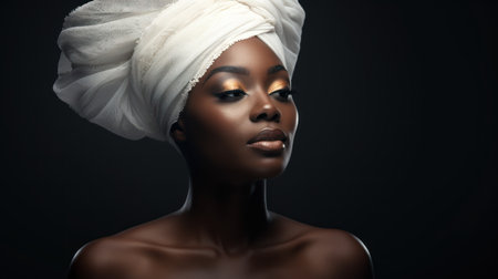 Beautiful african american woman with turban on her headの素材