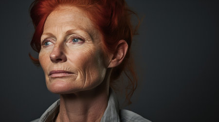 Portrait of a beautiful senior woman with red hair, close upの素材