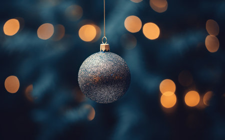 Christmas background with Christmas ball and bokeh lights. Copy spaceの素材