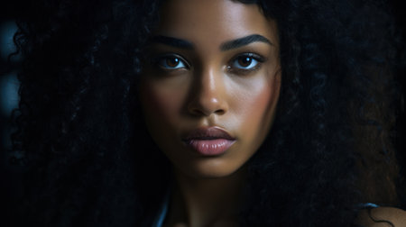 Portrait of a beautiful african american woman with curly hairの素材