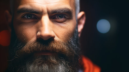 Portrait of handsome bearded man looking at camera at barbershopの素材