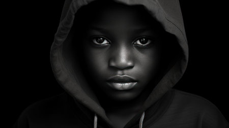 Portrait of a beautiful african american woman wearing hoodieの素材