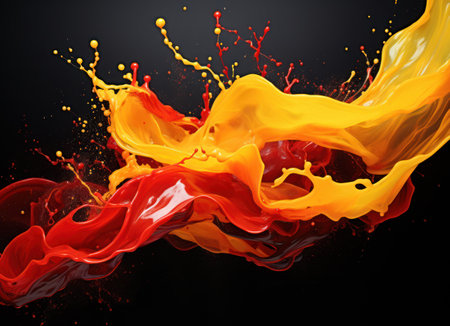 Colorful paint splashes isolated on black background. 3d renderingの素材
