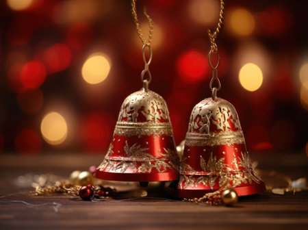 Christmas bells on bokeh background. Christmas and New Year conceptの素材