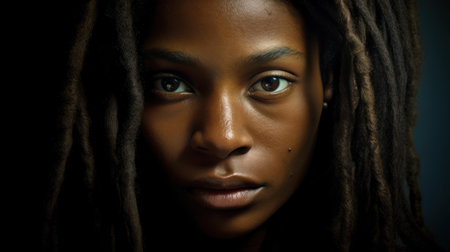 Close up portrait of a young african american woman with dreadlocksの素材