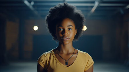 Portrait of young african american woman with afro hairstyleの素材