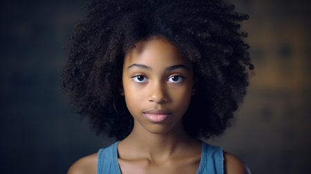 Portrait of a beautiful young african american woman with curly hairの素材