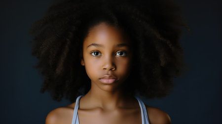 Portrait of a beautiful young african american woman with afro hairstyleの素材
