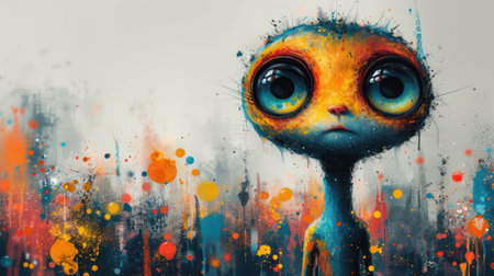 Portrait of a cute little alien. Digital painting. 3d rendering.の素材
