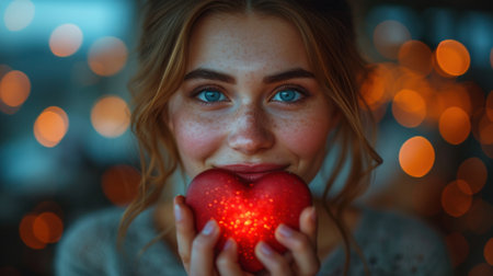 Portrait of a beautiful girl with a red apple in her hands.の素材