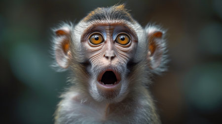 Portrait of a cute little monkey with open mouth and big eyesの素材