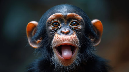Chimpanzee monkey in the wild, close-up portraitの素材