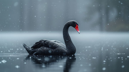 Black swan on a foggy winter day. 3d renderingの素材
