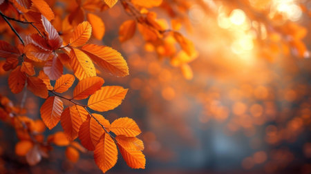 Autumn leaves background with bokeh and sunbeams.の素材