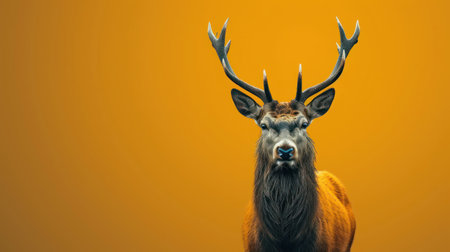 3d render of a stag with big antlers on orange backgroundの素材