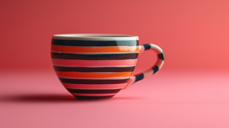 Colorful cup of coffee on a red background. Close up.の素材