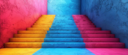 3d render of stairs in blue and pink colors. Concept of successの素材