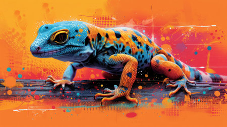 Gecko on a grunge background. Colorful illustration. 3D renderingの素材