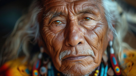 Portrait of an old Indian man with a beard and mustache. Close-up.の素材