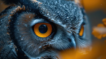 Owl with orange eyes close-up. 3D rendering.の素材