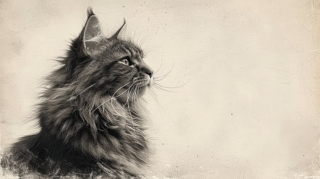 Portrait of beautiful siberian cat in retro style. Sepia.の素材