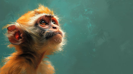 Monkey on a green background, close-up. 3d renderingの素材