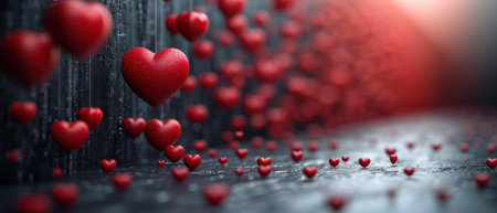 Valentines day background with red hearts. 3D rendering.の素材